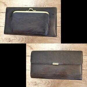 VTG BUXTON 1970s Brown Leather Bi-fold Change Checkbook Wallet